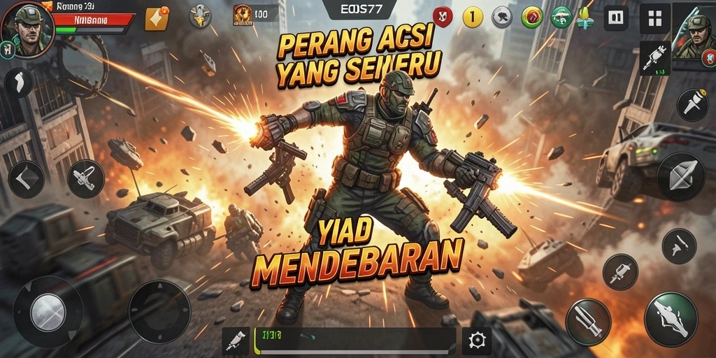 Tampilan gameplay seru dengan pertarungan yang mendebarkan di EOS77.