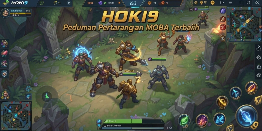 Tangkapan layar HOKI9 menampilkan aksi pertempuran MOBA yang seru.