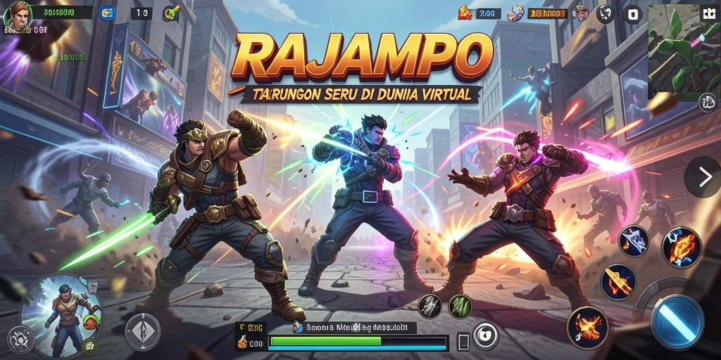 Gambaran menarik dari gameplay pertarungan seru di RAJAMPO.