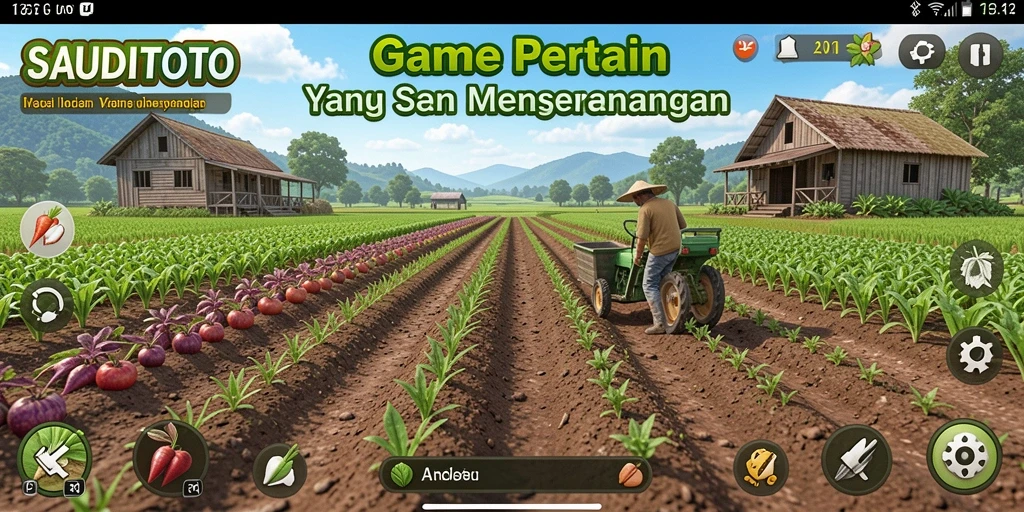 Tangkapan layar gameplay dari SAUDITOTO yang menampilkan aktivitas bertani.