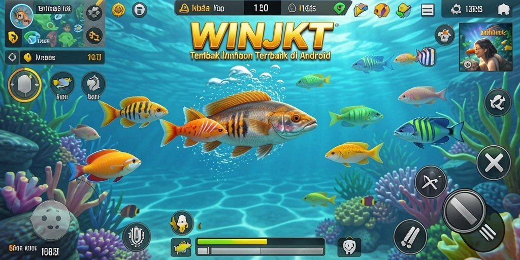 Tampilan seru gameplay game Tembak Ikan WINJKT dengan berbagai jenis ikan.